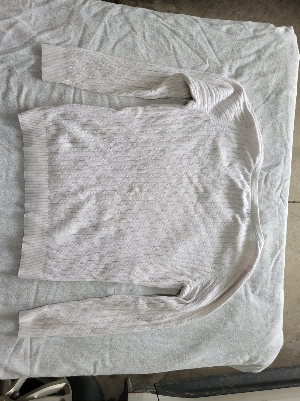 Caribbean Joe White Cable-Texture Crewneck Sweater